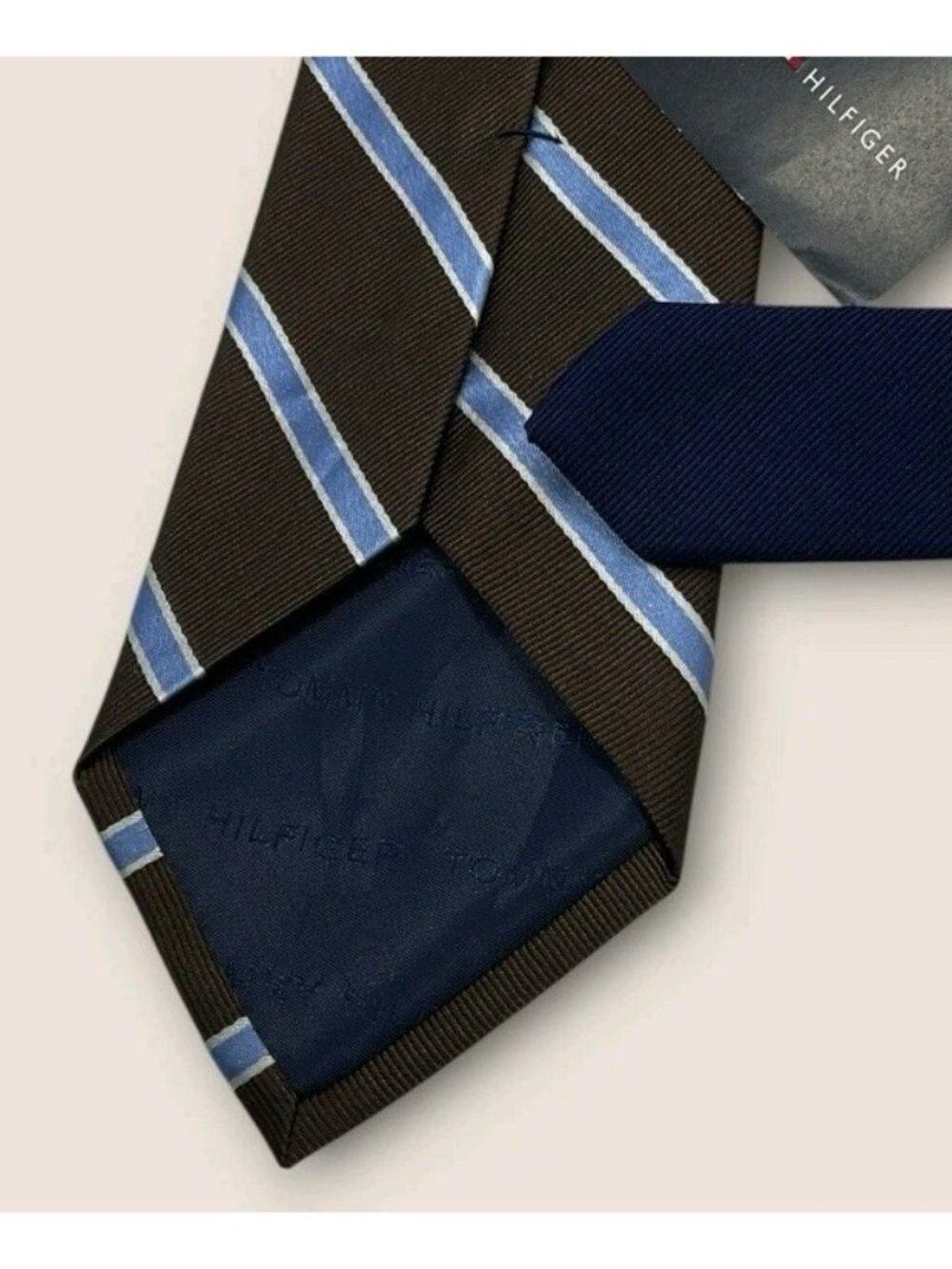 NEW TOMMY HILFIGER Silk Tie Brown Blue Striped W:3.4" - Picture 5 of 6